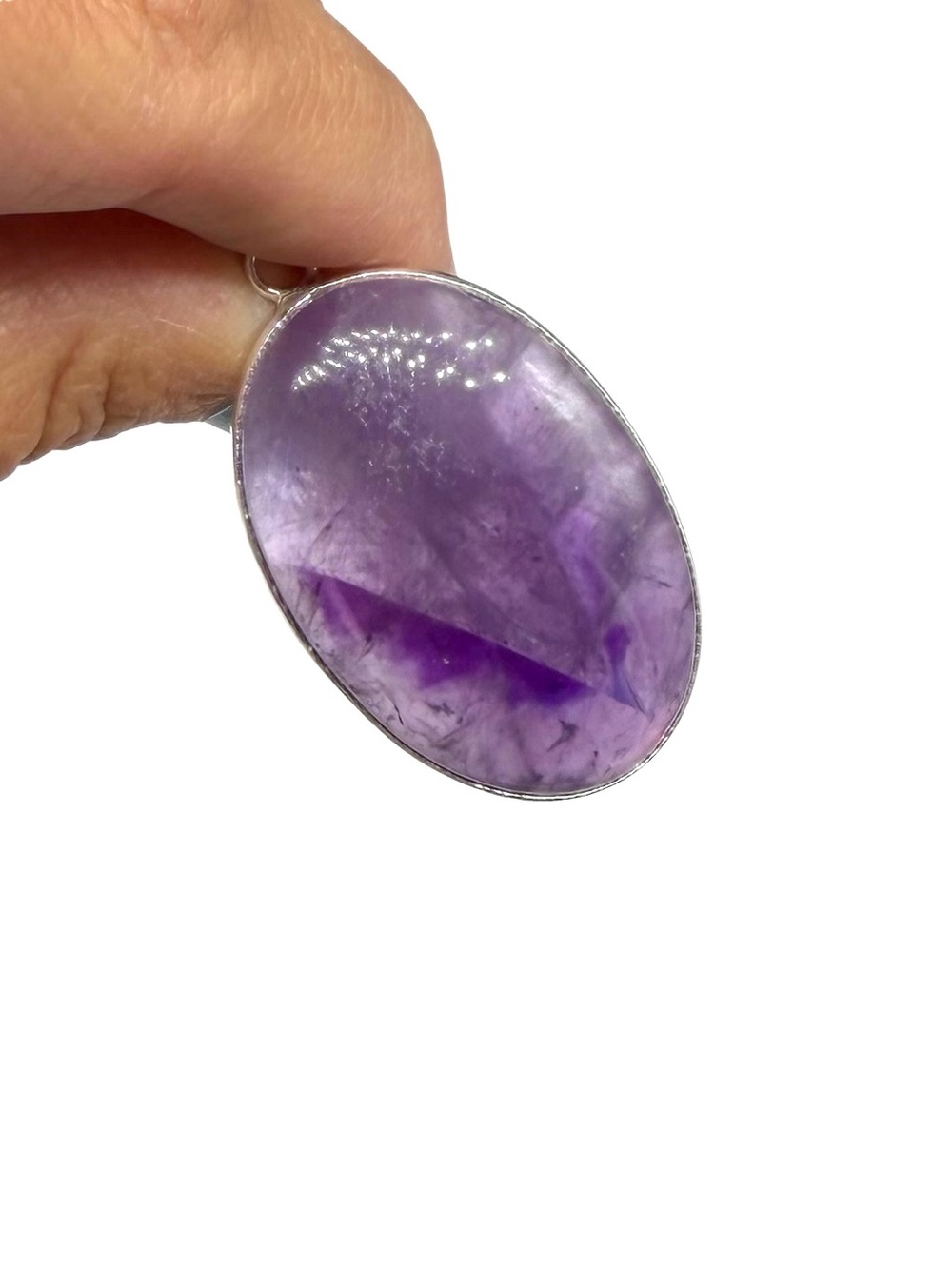 Amethyst Necklace Pendant 925 Sterling Silver Overlay Oval Stone